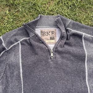 BKE Sweater Quarter Zip Pullover Mens L Relaxed Fit Long Sleeve Gray Sweater